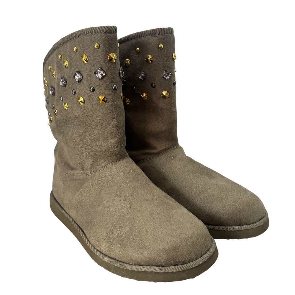 Old Navy Women's 9 Taupe Faux Fur Lined Winter Boots Jewel‎ Embellished Neutral